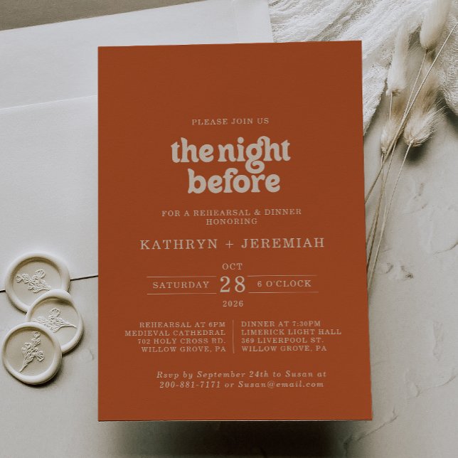 Formal Terracotta Night Before Rehearsal Dinner Invitation (Creator Uploaded)