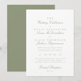 Formal Traditional Classic Sage Green Wedding Invitation