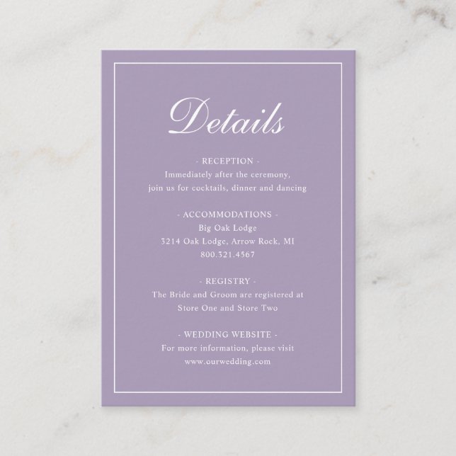 Formal Traditional Elegant Dusty Purple Wedding Enclosure Card (Front)