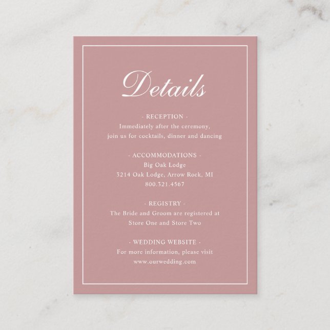 Formal Traditional Elegant Dusty Rose Pink Wedding Enclosure Card (Front)
