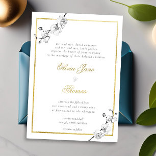 Formal Traditional Gold Frame Simple Art Wedding Invitation