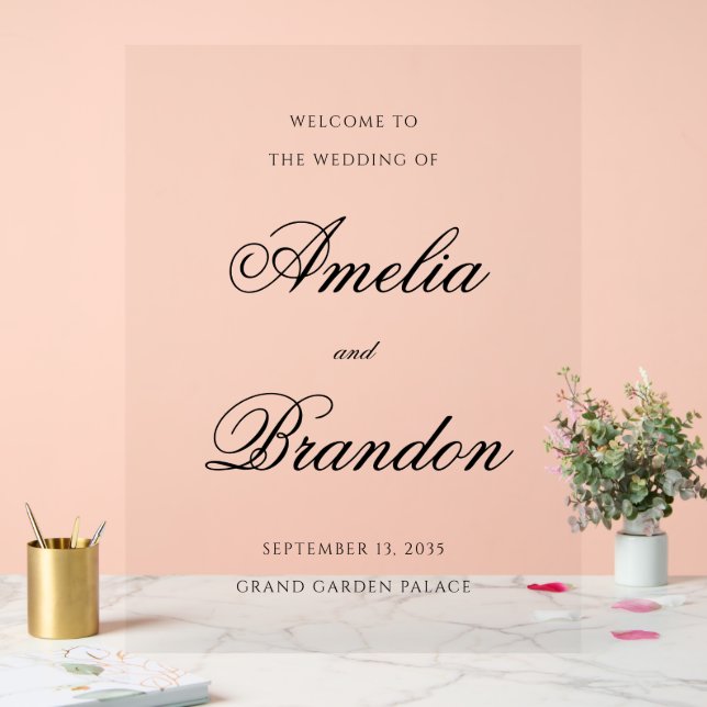 Formal Transparent Black Script Wedding Welcome Acrylic Sign (Wedding)