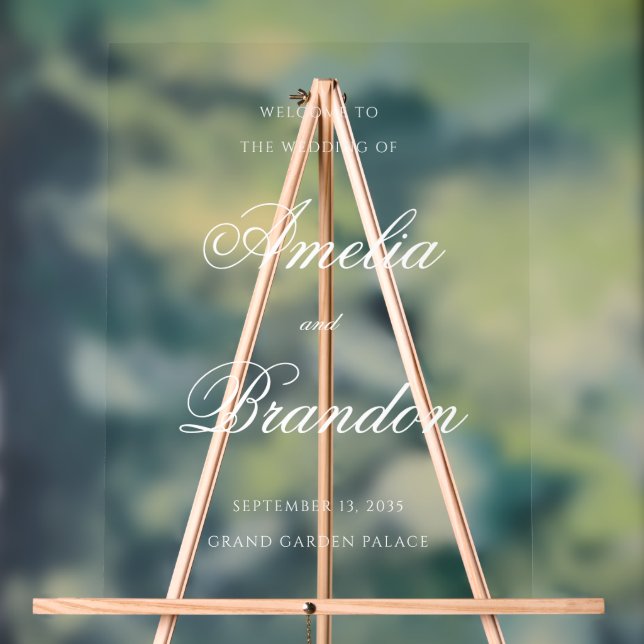 Formal Transparent White Script Wedding Welcome Acrylic Sign (Neutral)