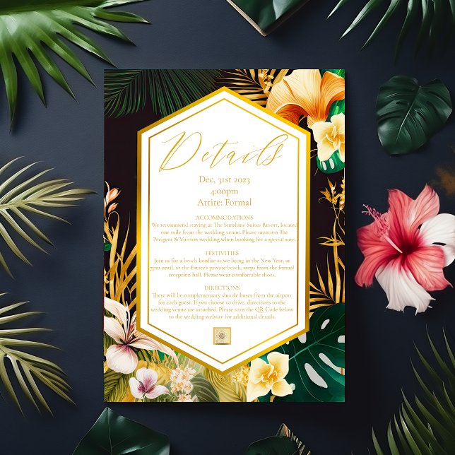 Formal Tropical Destination Wedding Details Card (Stunning Tropical Destination Wedding Details Card)