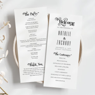 Formal Typography Black White Wedding Program Programme