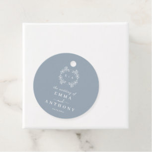 Formal Vintage Dusty Blue Monogram Wedding Favour Tags
