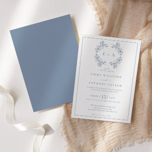 Formal Vintage Periwinkle Monogram Wedding  Invitation