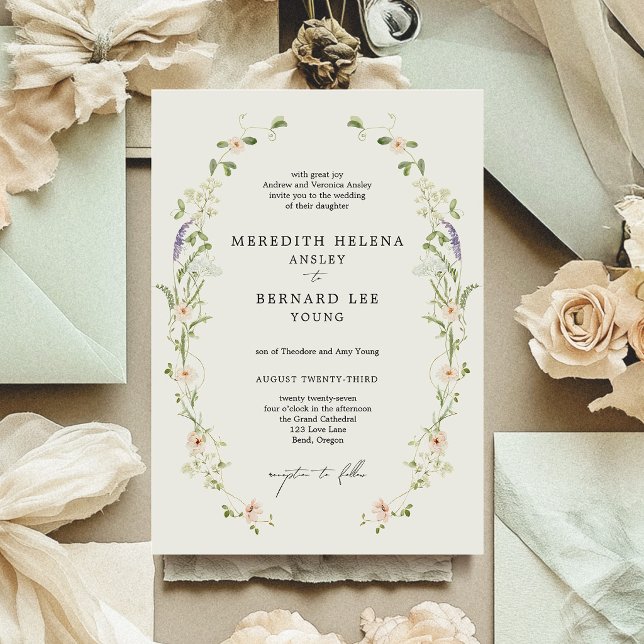 Formal Vintage Rustic Wildflower Wedding Invitation (Creator Uploaded)