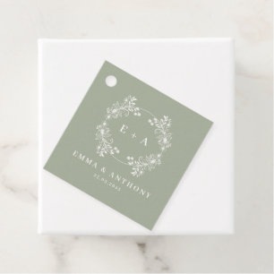 Formal Vintage Sage Green Monogram Wedding Favour Tags