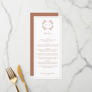Formal Vintage Terracota Monogram Wedding Menu
