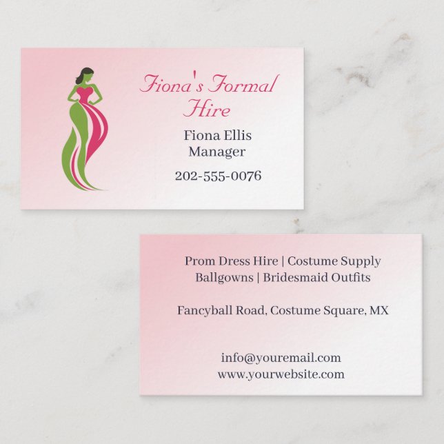 Formal Wear Ballgown Hire Rental Business Card (Front/Back)