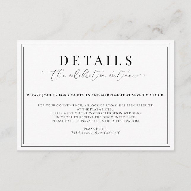 Formal Wedding Details Enclosure Card (Front)