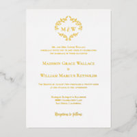 Formal Wedding Elegant Wreath Monogram Gold Foil 