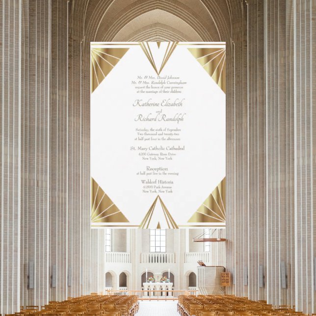 Formal Wedding Glam Gold Frame White Wedding Invitation (Creator Uploaded)