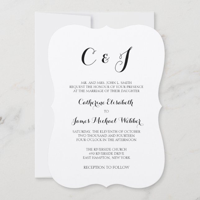 Formal Wedding Invitation Wording Bride's Parents (Front)