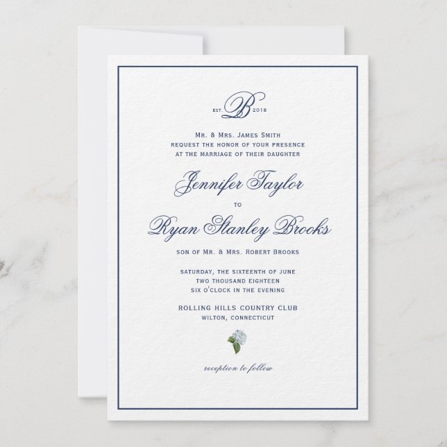 Formal Wedding Invite Hydrangea (Front)