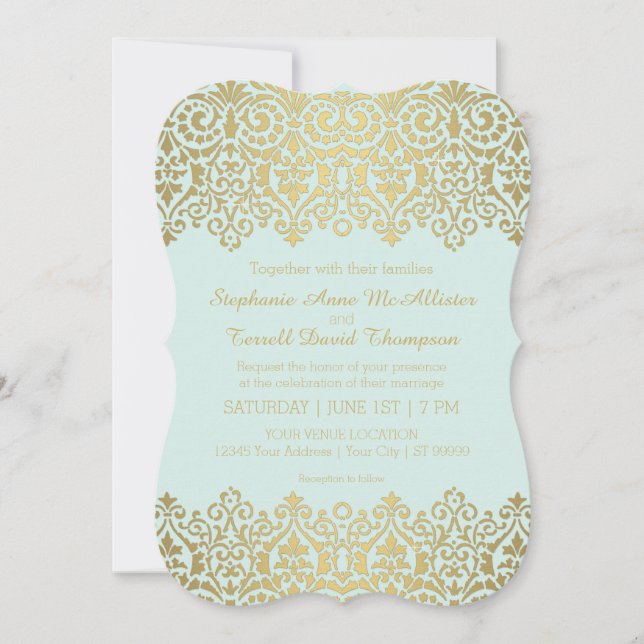Formal Wedding Invites Vintage Golden Lace Elegant (Front)