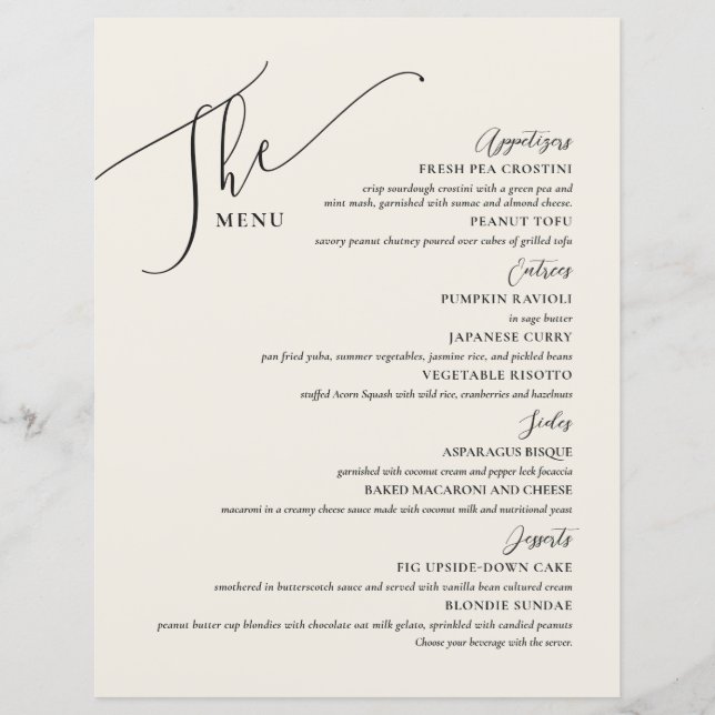 Formal Wedding Menu Elegant Black Bone (Front)
