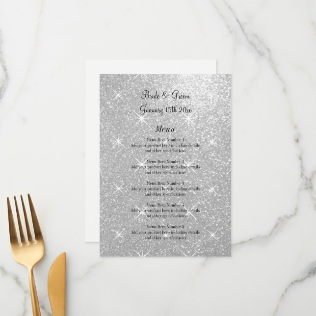 Formal wedding menu with glamourous glitter print (Front/Back In Situ)