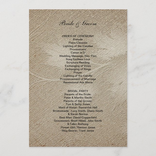 Formal Wedding Program Programme (Front)
