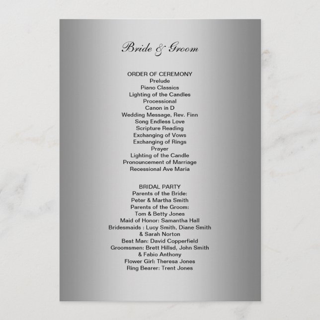 Formal Wedding Program Programme (Front)