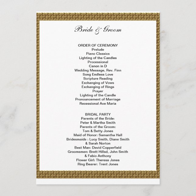 Formal Wedding Program White and Gold Programme (Front)