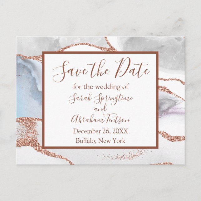 Formal White Agate Save the Date Postcards (Front)