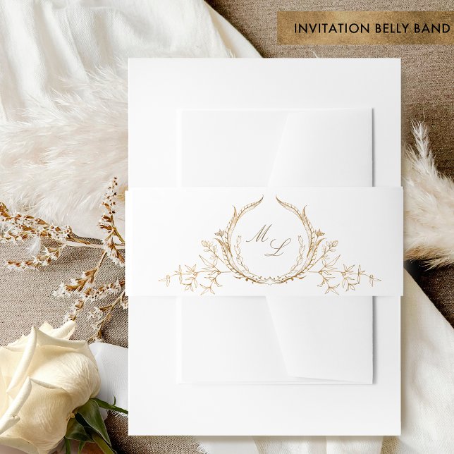 Formal White and Gold Wedding Monogram Calligraphy Invitation Belly Band (Creator Uploaded)