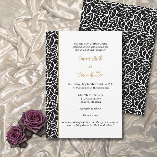 Formal White & Black Botanical Border Wedding Invitation (Formal White & Black Botanical Border Wedding Invitation)