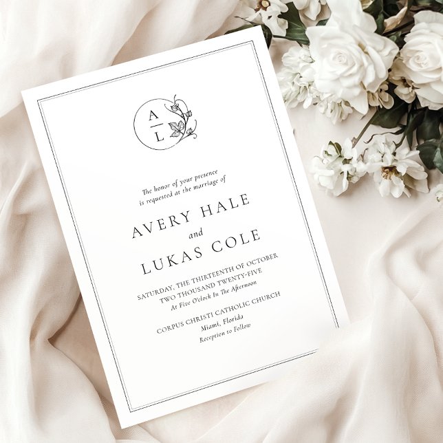 Formal White Black Elegant Crest Wedding  Invitation (Creator Uploaded)