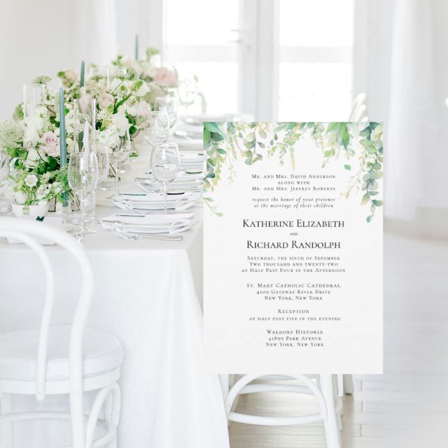 Formal White Botanical Wedding 2 Venue Invitation (Creator Uploaded)