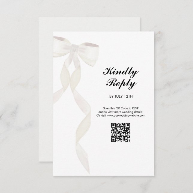 Formal White Bow Ribbon Elegant Wedding Enclosure Card (Front/Back)