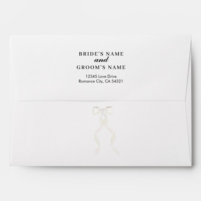 Formal White Bow Ribbon Elegant Wedding Envelope (Back (Top Flap))