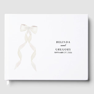 Formal White Bow Ribbon Elegant Wedding Guest Book