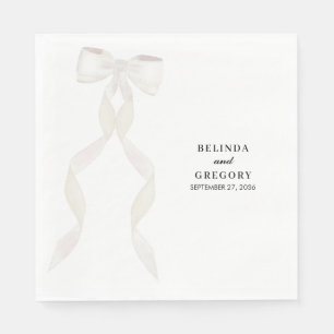 Formal White Bow Ribbon Elegant Wedding Napkin