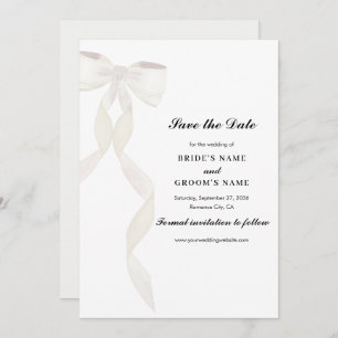 Formal White Bow Ribbon Elegant Wedding Save The Date