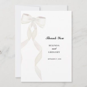 Formal White Bow Ribbon Elegant Wedding Thank You Card