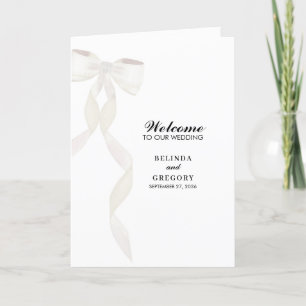 Formal White Bow Ribbon Wedding Order of Service Programme