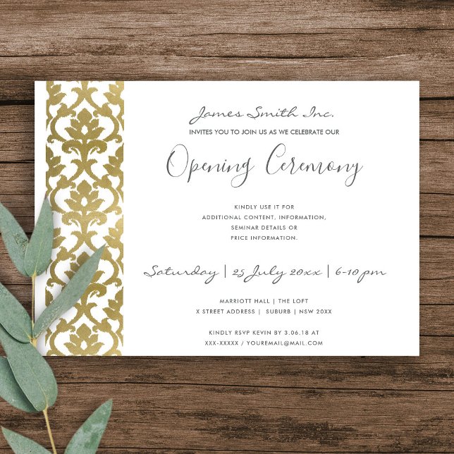 FORMAL WHITE GOLD DAMASK GRAND OPENING CEREMONY INVITATION (Creator Uploaded)