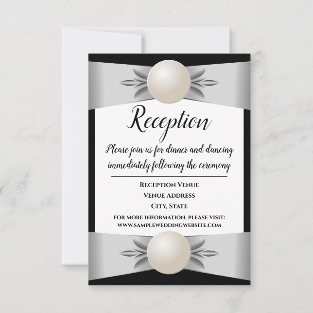 Formal White Pearl Ribbon Wedding Reception Invitation (Front)