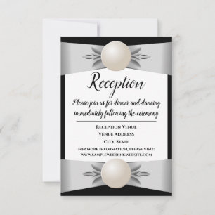 Formal White Pearl Ribbon Wedding Reception Invitation