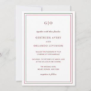 Formal Wine Monogram Elegant QR Code Wedding Invitation