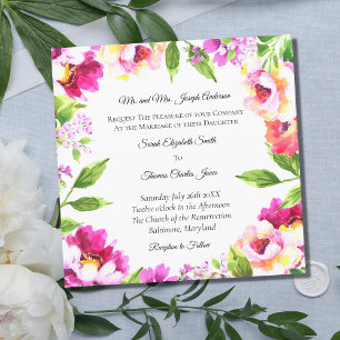 Formal Wording Pink and Green Floral Wedding Invit Invitation