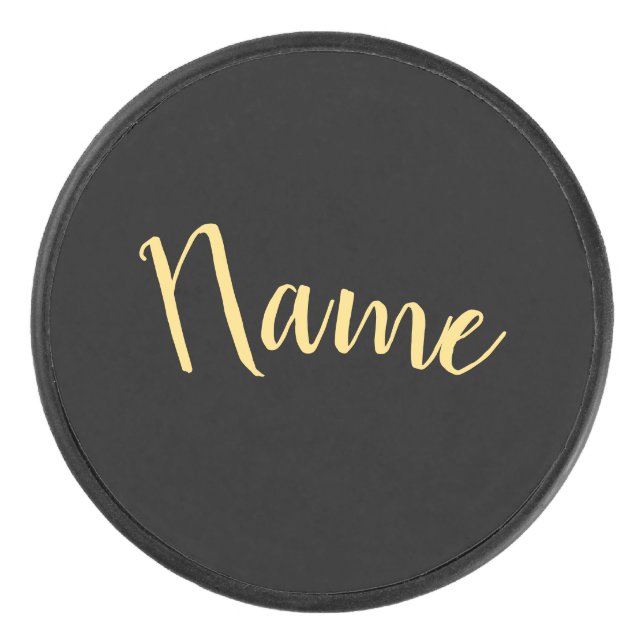 Formal Your Name Text Bold Black Background Hockey Puck (Front)
