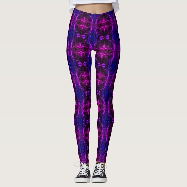 Forms, “pink and blue traces float” in dark fund leggings (Front)
