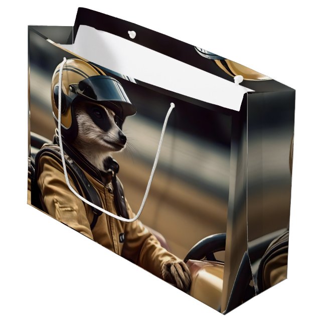 Formula Fun: Professional Meerkat Race Car Driver Large Gift Bag (Front Angled)
