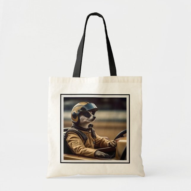 Formula Fun: Professional Meerkat Race Car Driver Tote Bag (Front)