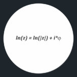 Formula Math Mathematical ln(z) = ln(|z|)   i*j Classic Round Sticker<br><div class="desc">I love Math. A must for every math lover,  math student,  math teacher. A perfect match for nerds and geeks. Good for the young and the old.</div>