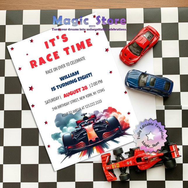 Formula Race Car Red Smoke Stars F1 Birthday Invitation (Creator Uploaded)