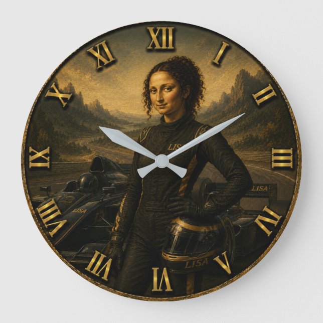 Formula Race Driver Funny Mona Lisa Racing Gift Large Clock (Front)